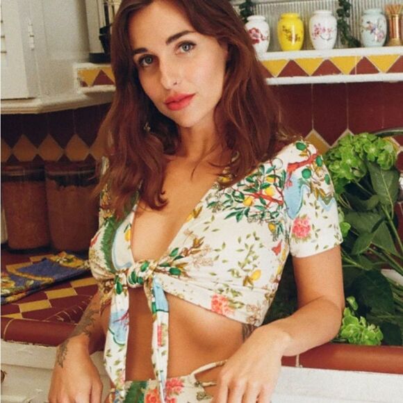 We Are Hah Free People All Tied Up Reversible Lemon Print Swim Top Tie Front - Picture 14 of 14